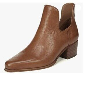 XYD Tan Basic Ankle Boots Block Stacked Heel Square Toe Pull On Shoes